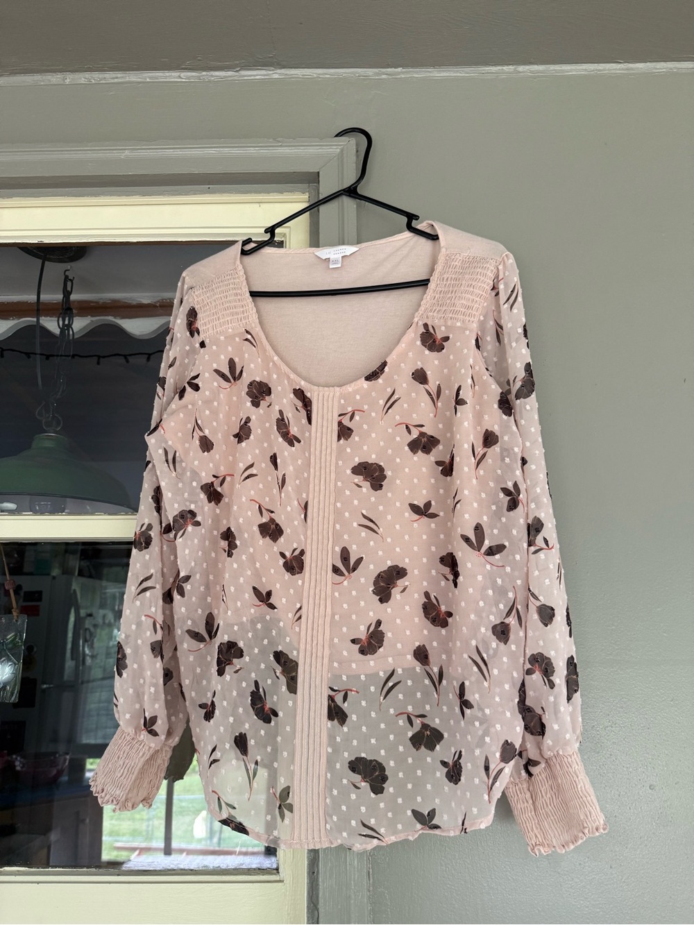 LC Lauren Conrad Light Pink Floral Sheer Blouse